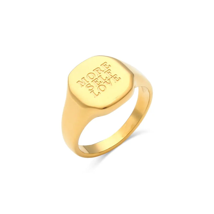 Gold plated engraved thoughts signet ring