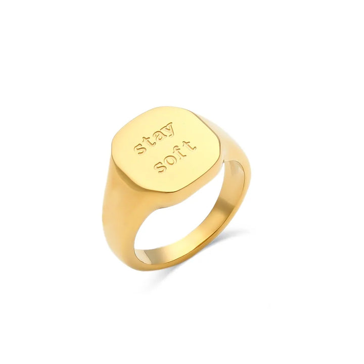 Gold plated engraved thoughts signet ring