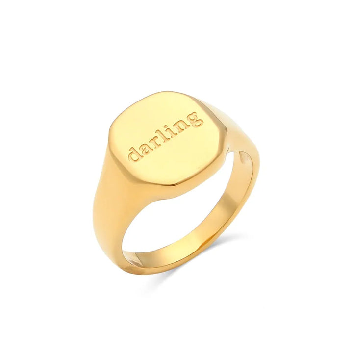 Gold plated engraved thoughts signet ring