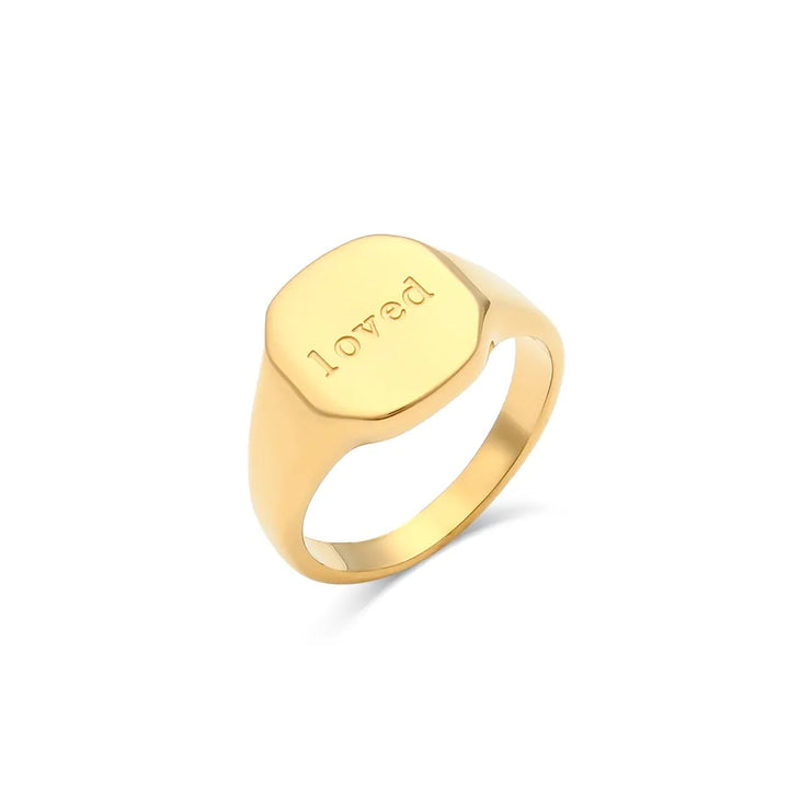 Gold plated engraved thoughts signet ring