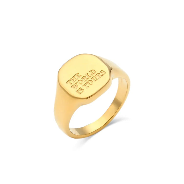 Gold plated engraved thoughts signet ring