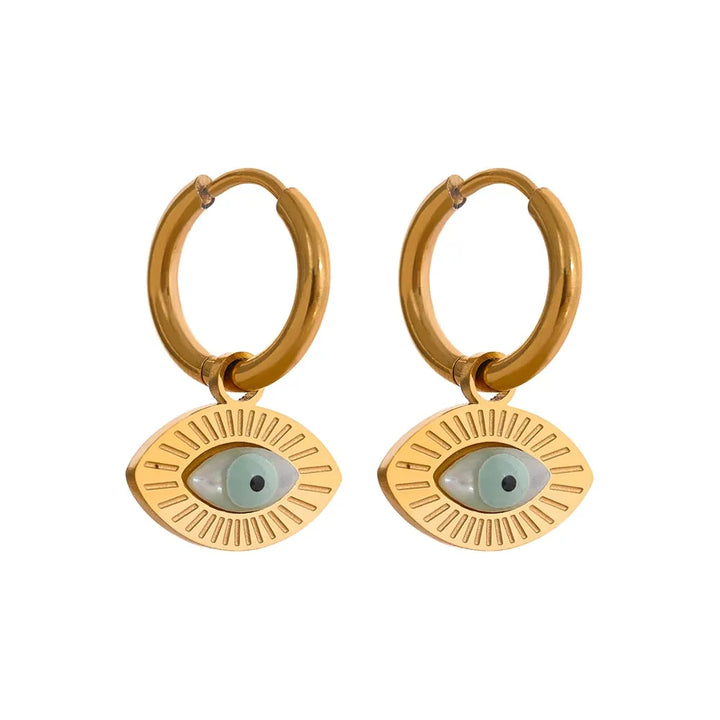 Gold plated evil eye charm hoop earrings