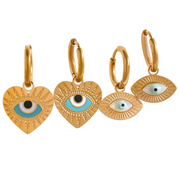 Gold Plated Evil Eye Charm Hoop Earrings - Dazzle Jewellery