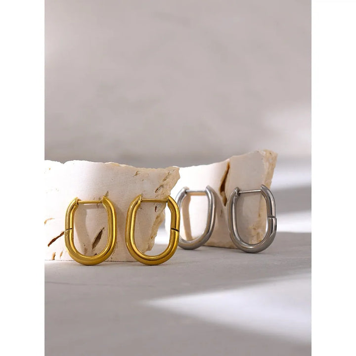 Gold plated fashion oval hoop earrings