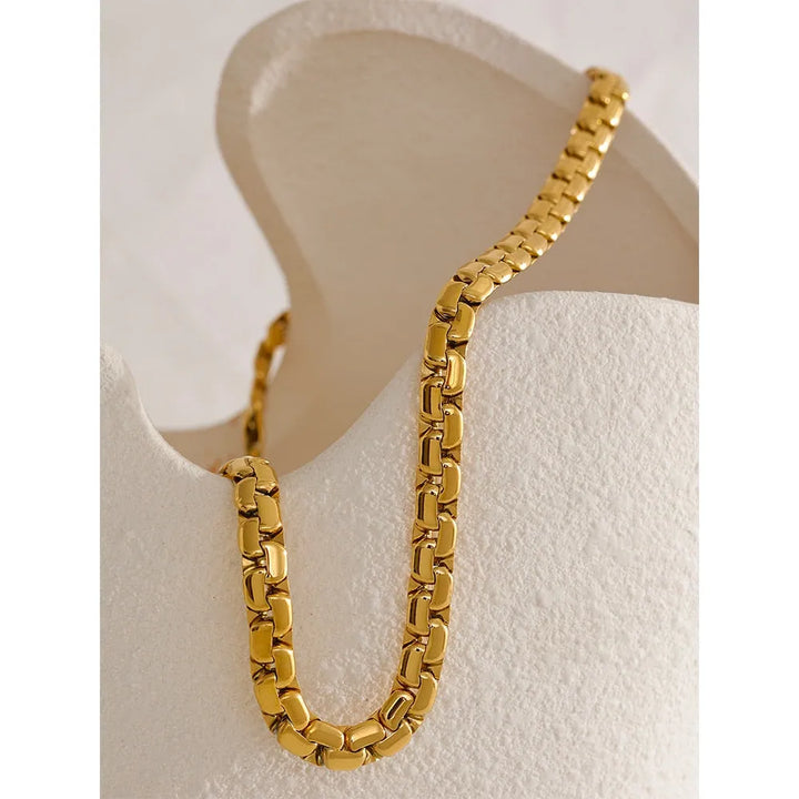Gold plated fashion smooth chain necklace & bracelet set