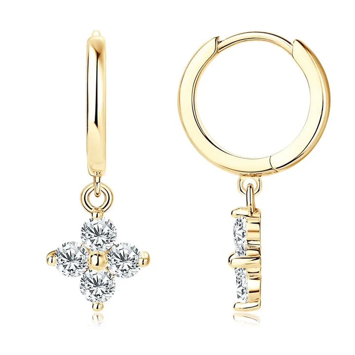 Gold plated four leaf clover moissanite drop stud earrings