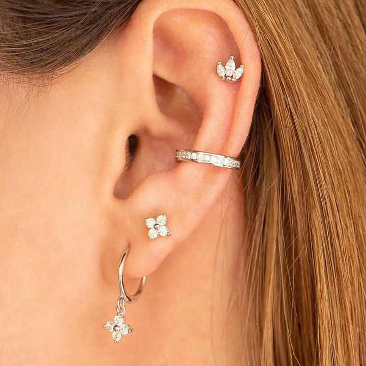 Gold plated four leaf clover moissanite drop stud earrings