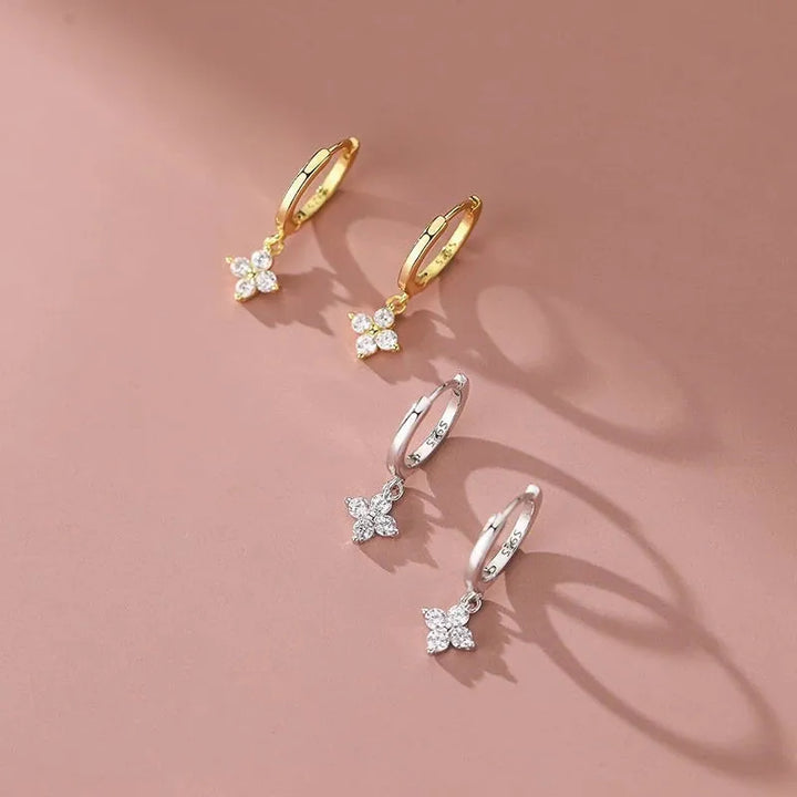 Gold plated four leaf clover moissanite drop stud earrings