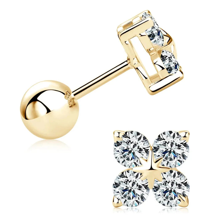 Gold plated four leaf clover moissanite drop stud earrings