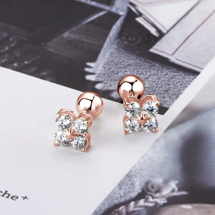 Gold plated four leaf clover moissanite drop stud earrings