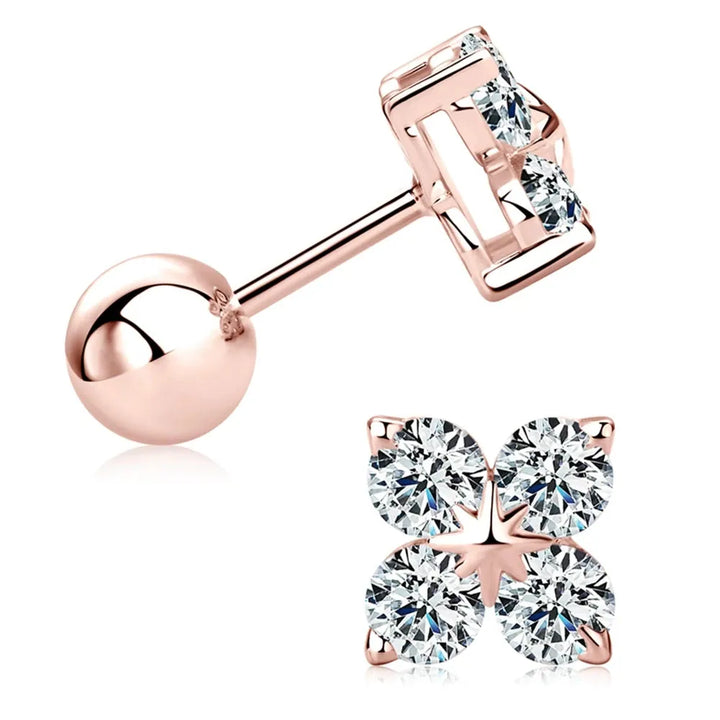 Gold plated four leaf clover moissanite drop stud earrings