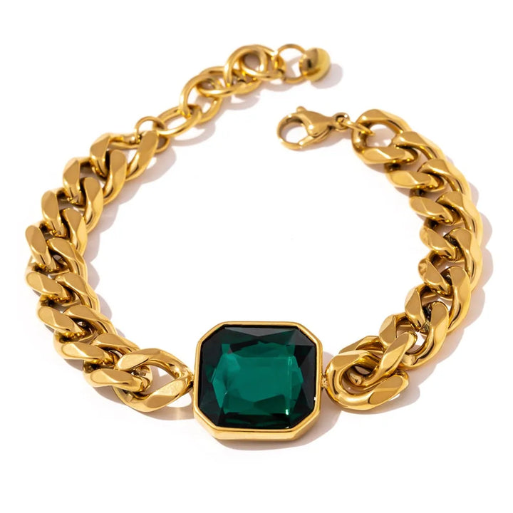 Gold Plated Green Crystal Fashion Chain Bracelet - Dazzle Jewellery