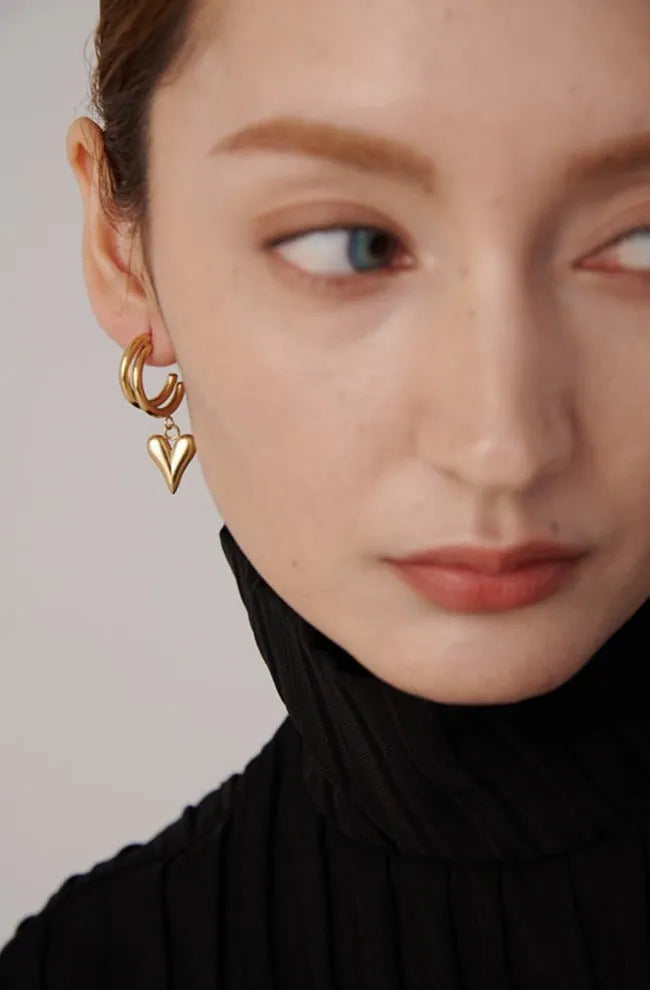 Gold plated heart drop dangle earrings