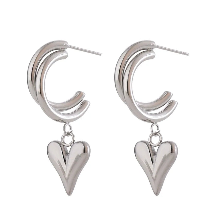Gold plated heart drop dangle earrings
