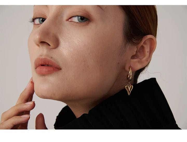 Gold plated heart drop dangle earrings