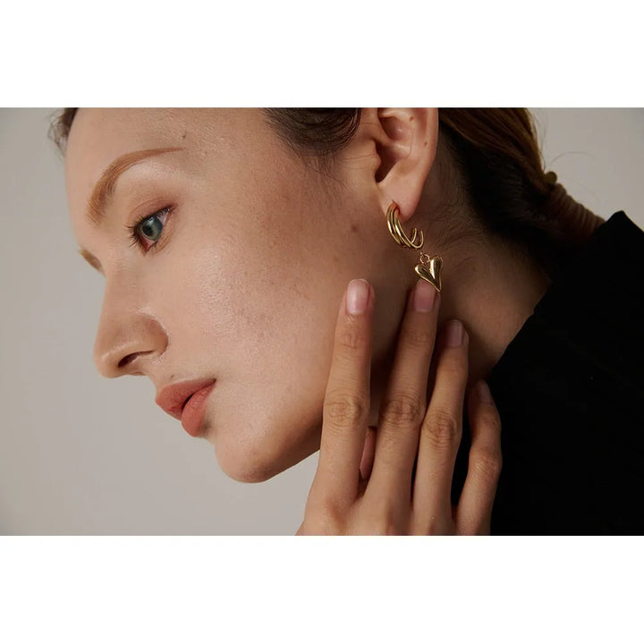 Gold plated heart drop dangle earrings