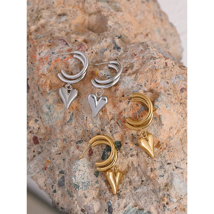 Gold plated heart drop dangle earrings
