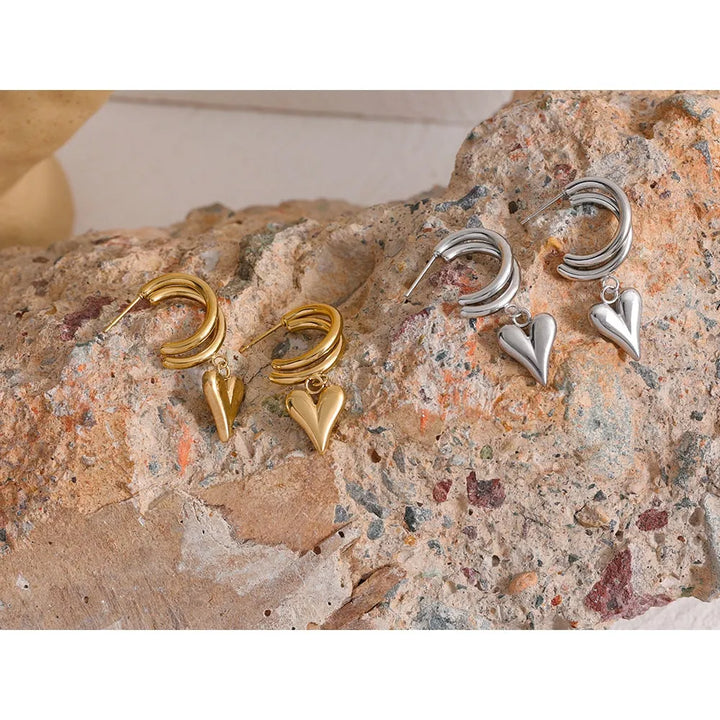 Gold plated heart drop dangle earrings