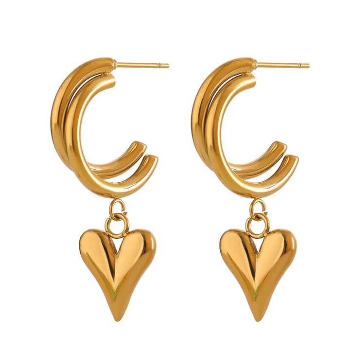 Gold Plated Heart Drop Dangle Earrings - Dazzle Jewellery