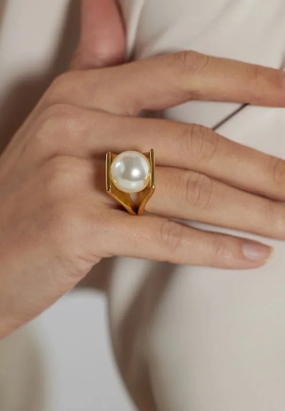 Gold plated imitation pearl ring