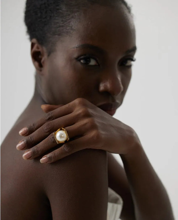 Gold plated imitation pearl ring