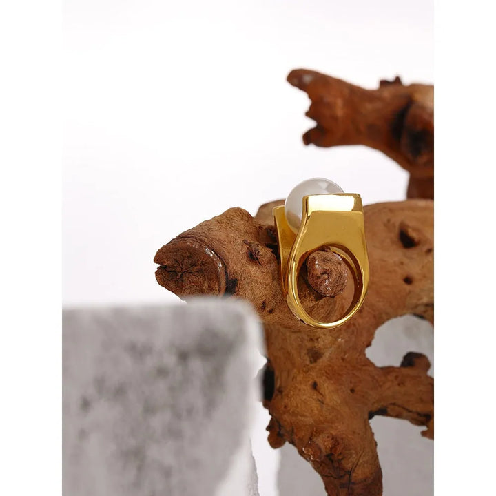 Gold plated imitation pearl ring