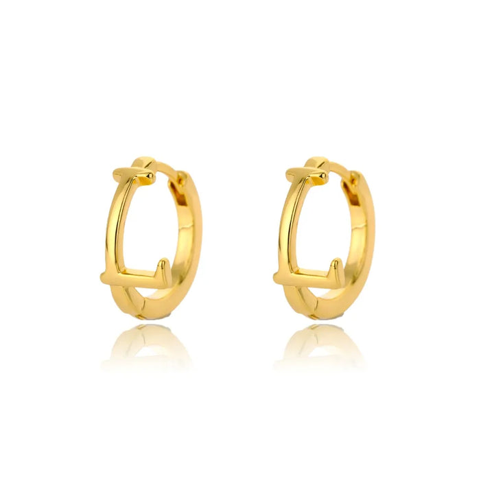 Gold plated initial letter huggie earrings