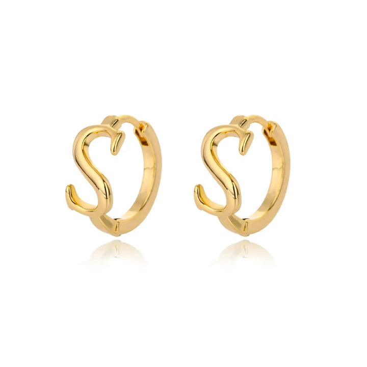 Gold plated initial letter huggie earrings