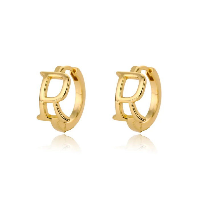 Gold plated initial letter huggie earrings