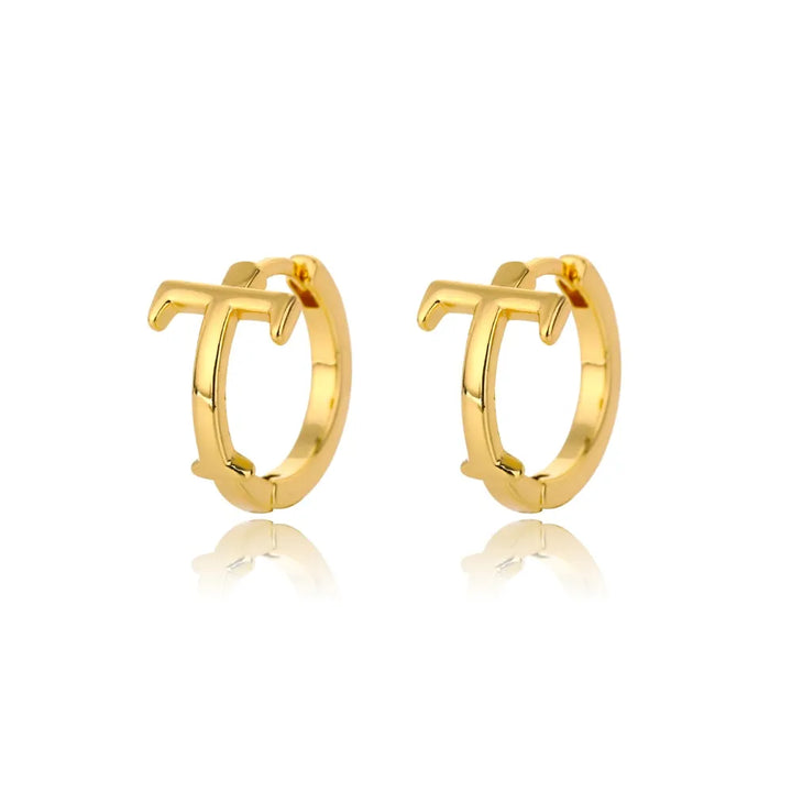 Gold plated initial letter huggie earrings