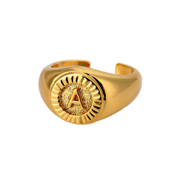 Gold Plated Initial Letter Signet Ring - Dazzle Jewellery