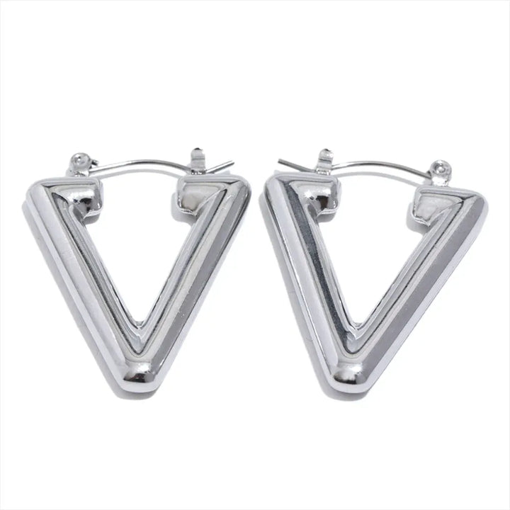 Gold plated minimalist triangle hollow hoop earrings