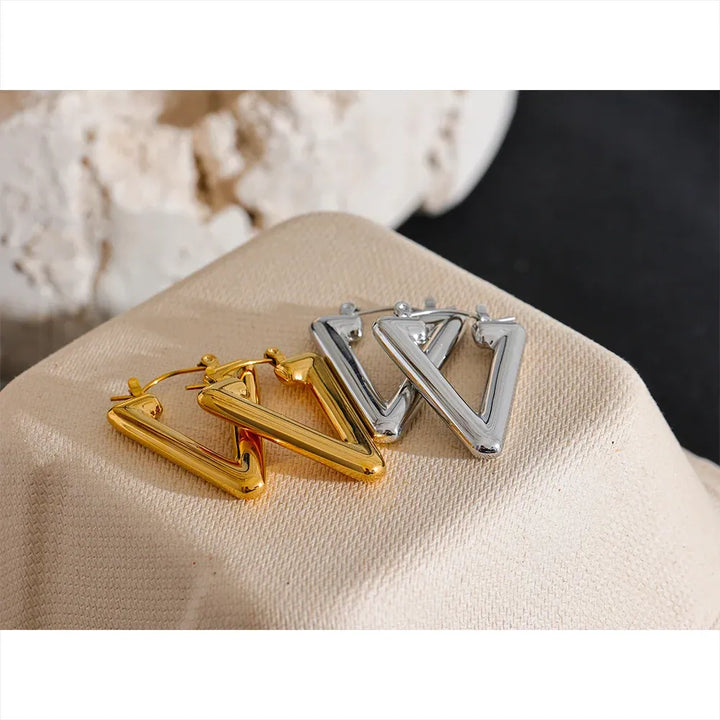 Gold plated minimalist triangle hollow hoop earrings