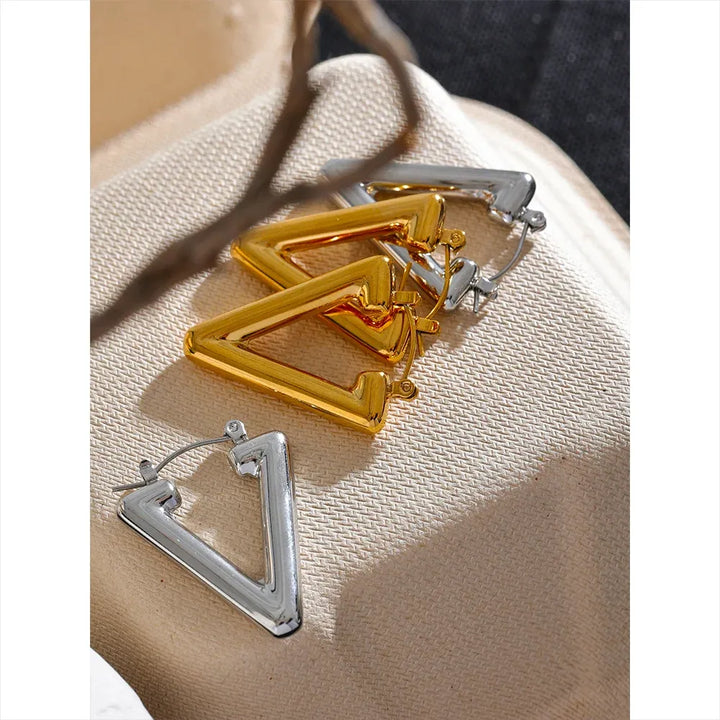 Gold plated minimalist triangle hollow hoop earrings