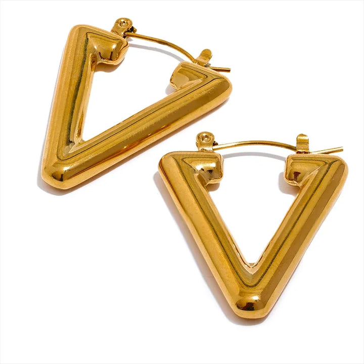 Gold Plated Minimalist Triangle Hollow Hoop Earrings - Dazzle Jewellery