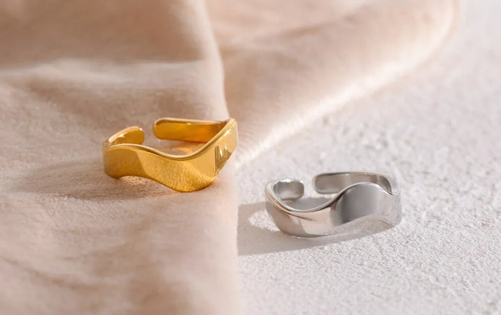 Gold plated minimalist wave ring