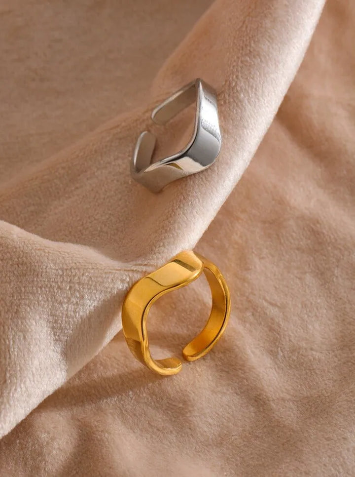 Gold plated minimalist wave ring