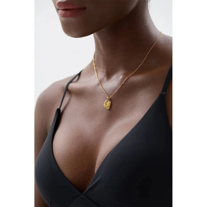 Gold plated mixed paperclip chain heart pendant necklace