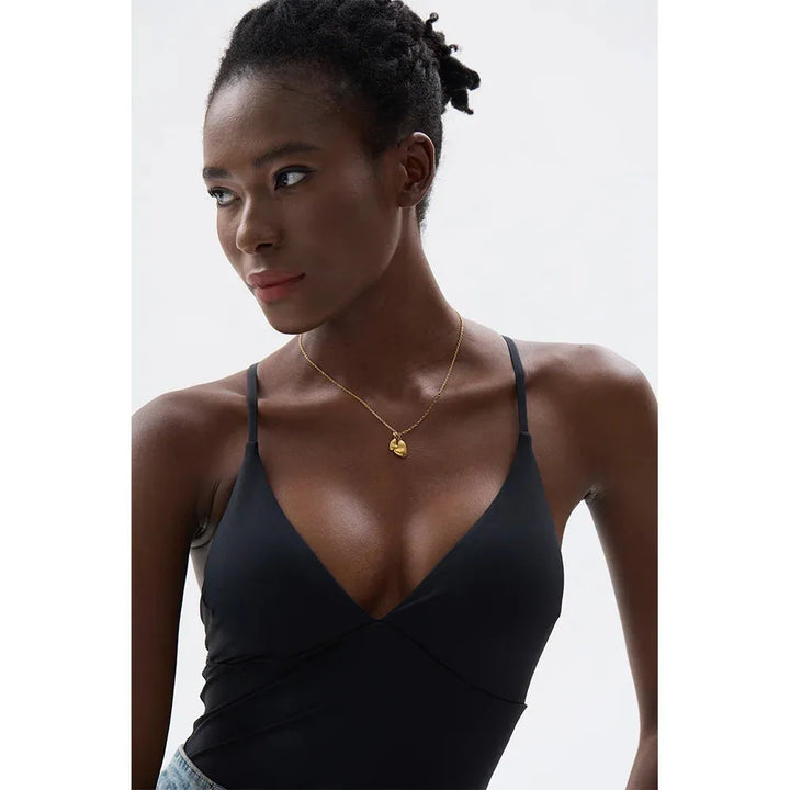 Gold plated mixed paperclip chain heart pendant necklace