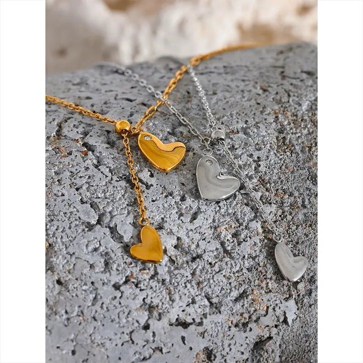 Gold plated mixed paperclip chain heart pendant necklace