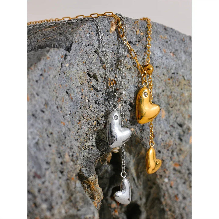 Gold plated mixed paperclip chain heart pendant necklace