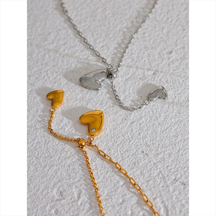 Gold plated mixed paperclip chain heart pendant necklace