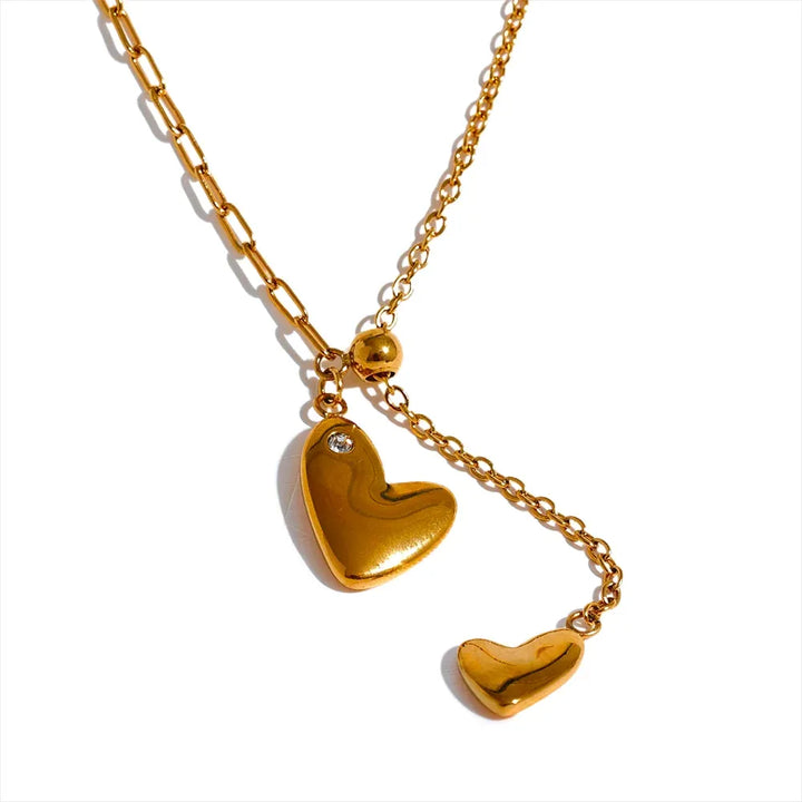 Gold Plated Mixed Paperclip Chain Heart Pendant Necklace - Dazzle Jewellery