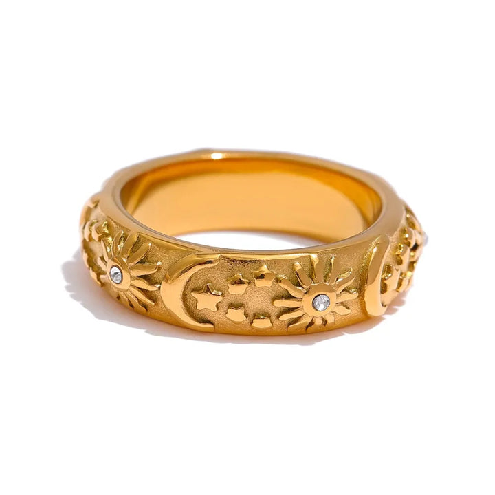 Gold plated moon star sun bangle bracelet & ring set