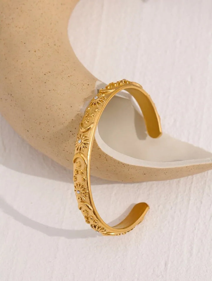 Gold plated moon star sun bangle bracelet & ring set