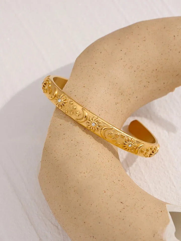 Gold plated moon star sun bangle bracelet & ring set