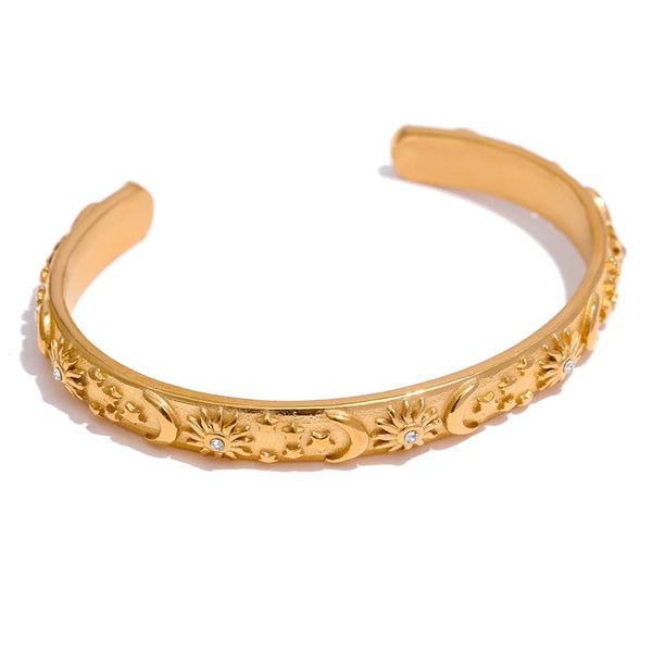 Gold Plated Moon Star Sun Bangle Bracelet & Ring Set - Dazzle Jewellery