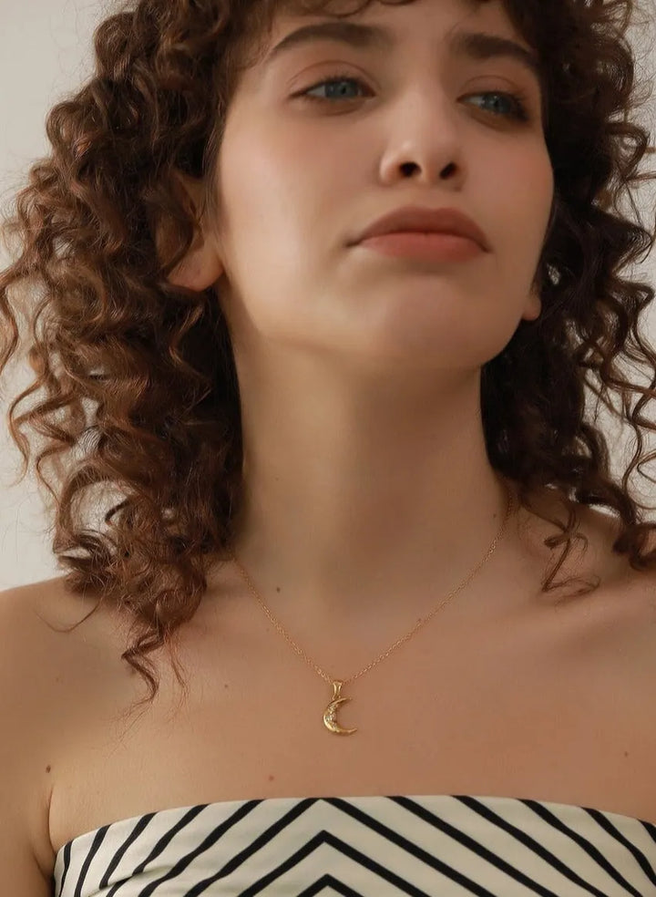 Gold plated moon zircon pendant necklace