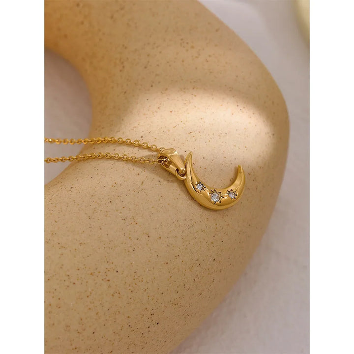 Gold plated moon zircon pendant necklace