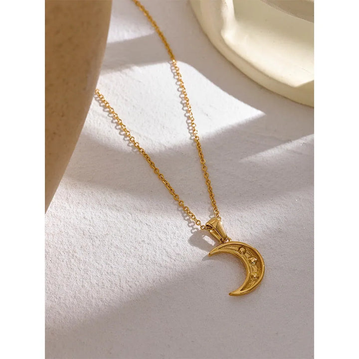 Gold plated moon zircon pendant necklace
